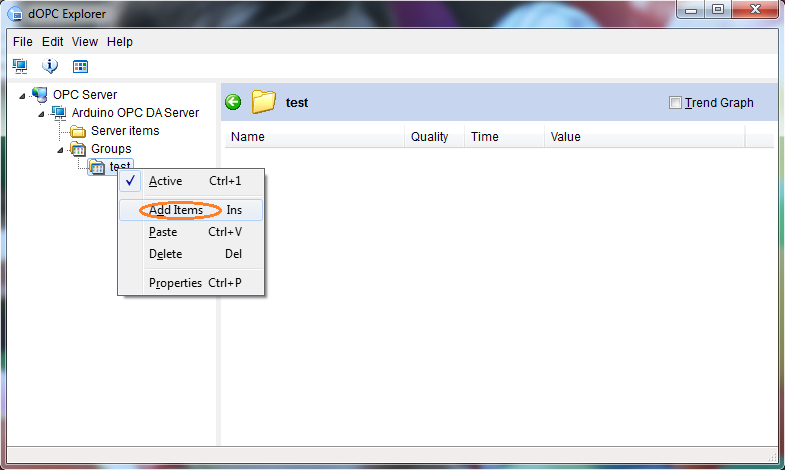 Add opc items to Arduino group