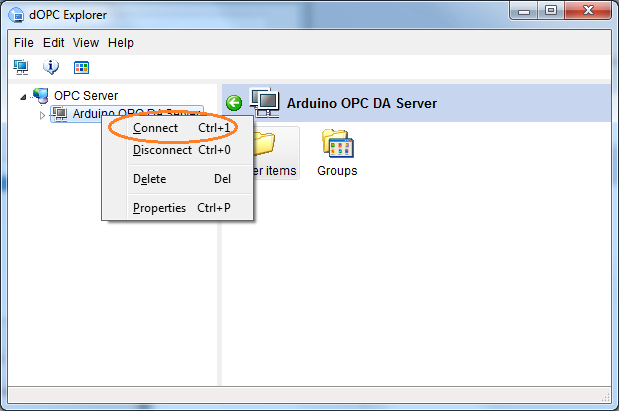 Connect Arduino OPC Server to dOPC Explorer