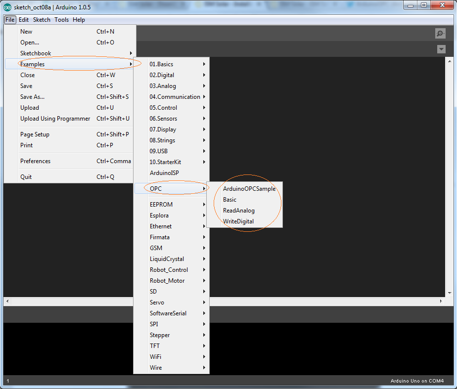 Imported Arduino OPC Library examples