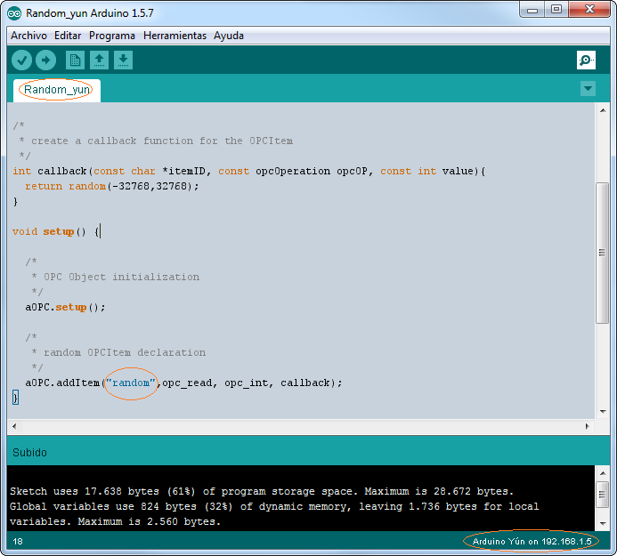 Test Arduino YUN OPC sketch